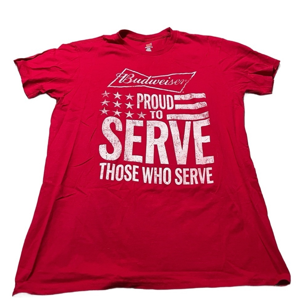 Budweiser Proud to Serve Military Red Short Sleeve Tee Size Large American USA